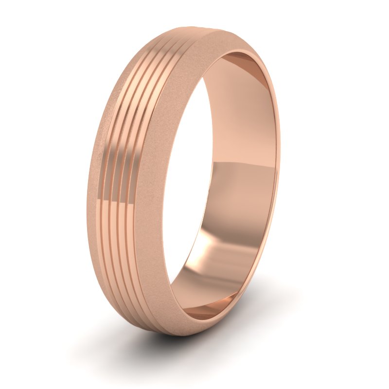 Grooved Pattern 18ct Rose Gold 6mm Wedding Ring