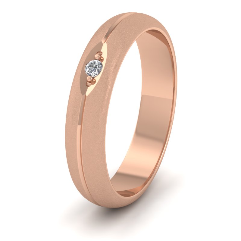 Diamond Set And Centre Line Pattern 18ct Rose Gold 4mm Wedding Ring