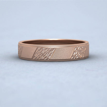 Diagonal Matt And Patterned 9ct Rose Gold 4mm Wedding Ring Down View