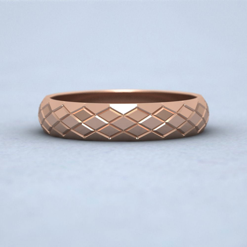Facet And Line Harlequin Design 9ct Rose Gold 4mm Wedding Ring Down View