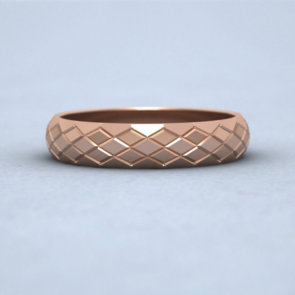 Facet And Line Harlequin Design 18ct Rose Gold 4mm Wedding Ring Down View