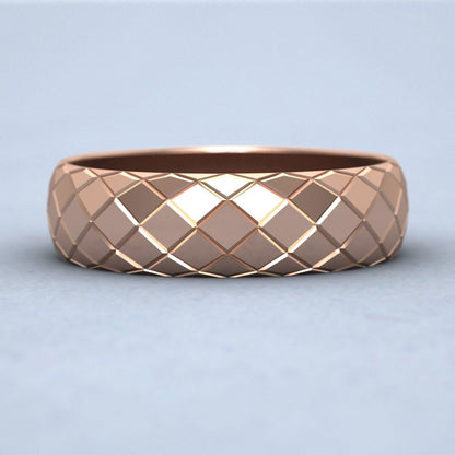 Facet And Line Harlequin Design 9ct Rose Gold 6mm Wedding Ring Down View