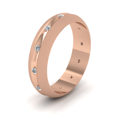 Wedding Ring With Concave Groove Set With Twelve Diamonds 6mm Wide In 9ct Rose Gold