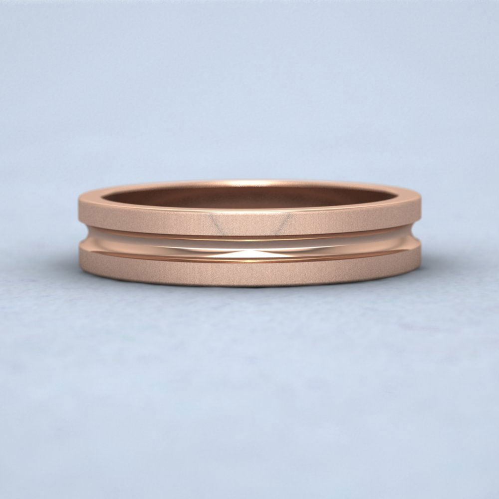 Bullnose Groove Pattern Flat 9ct Rose Gold 4mm Flat Wedding Ring Down View