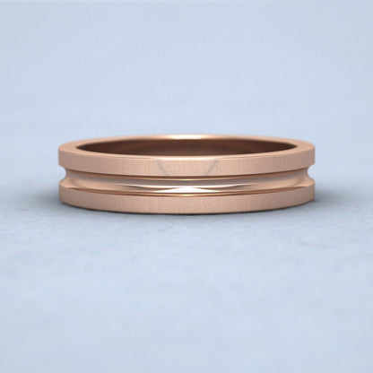 Bullnose Groove Pattern Flat 9ct Rose Gold 4mm Flat Wedding Ring Down View