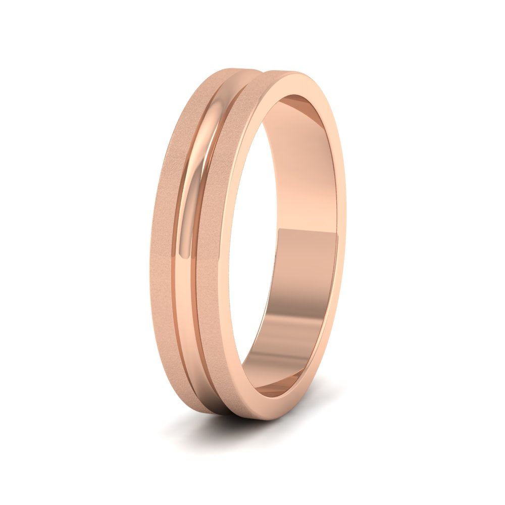 Bullnose Groove Pattern Flat 9ct Rose Gold 4mm Flat Wedding Ring