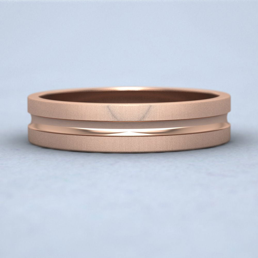Bullnose Groove Pattern Flat 18ct Rose Gold 5mm Flat Wedding Ring Down View
