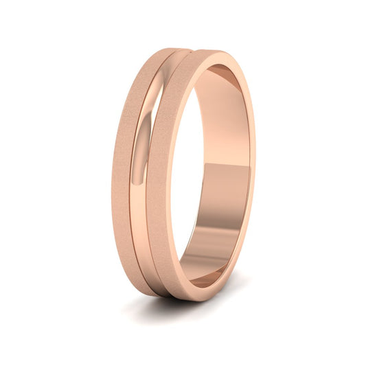 Bullnose Groove Pattern Flat 9ct Rose Gold 5mm Flat Wedding Ring