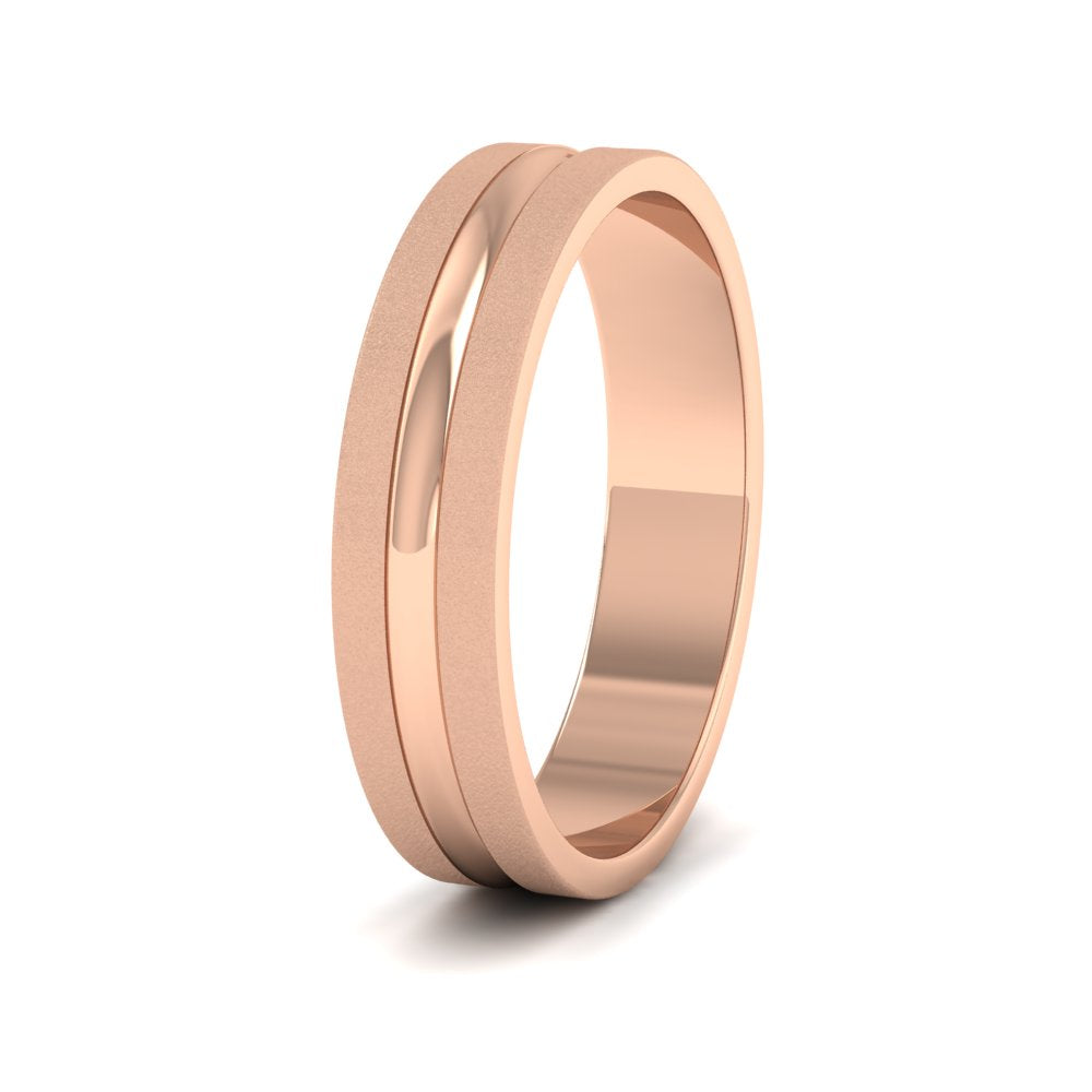 Bullnose Groove Pattern Flat 18ct Rose Gold 5mm Flat Wedding Ring
