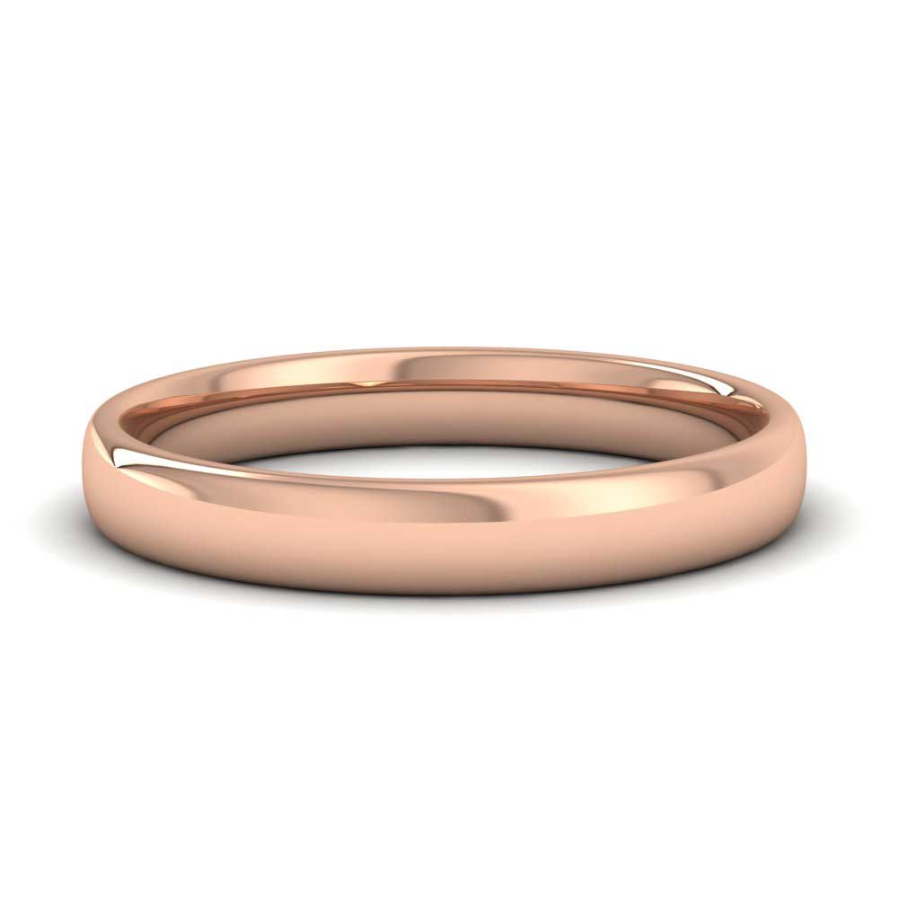 18ct Rose Gold 3mm Cushion Court Shape (Comfort Fit) Classic Weight Wedding Ring Down View