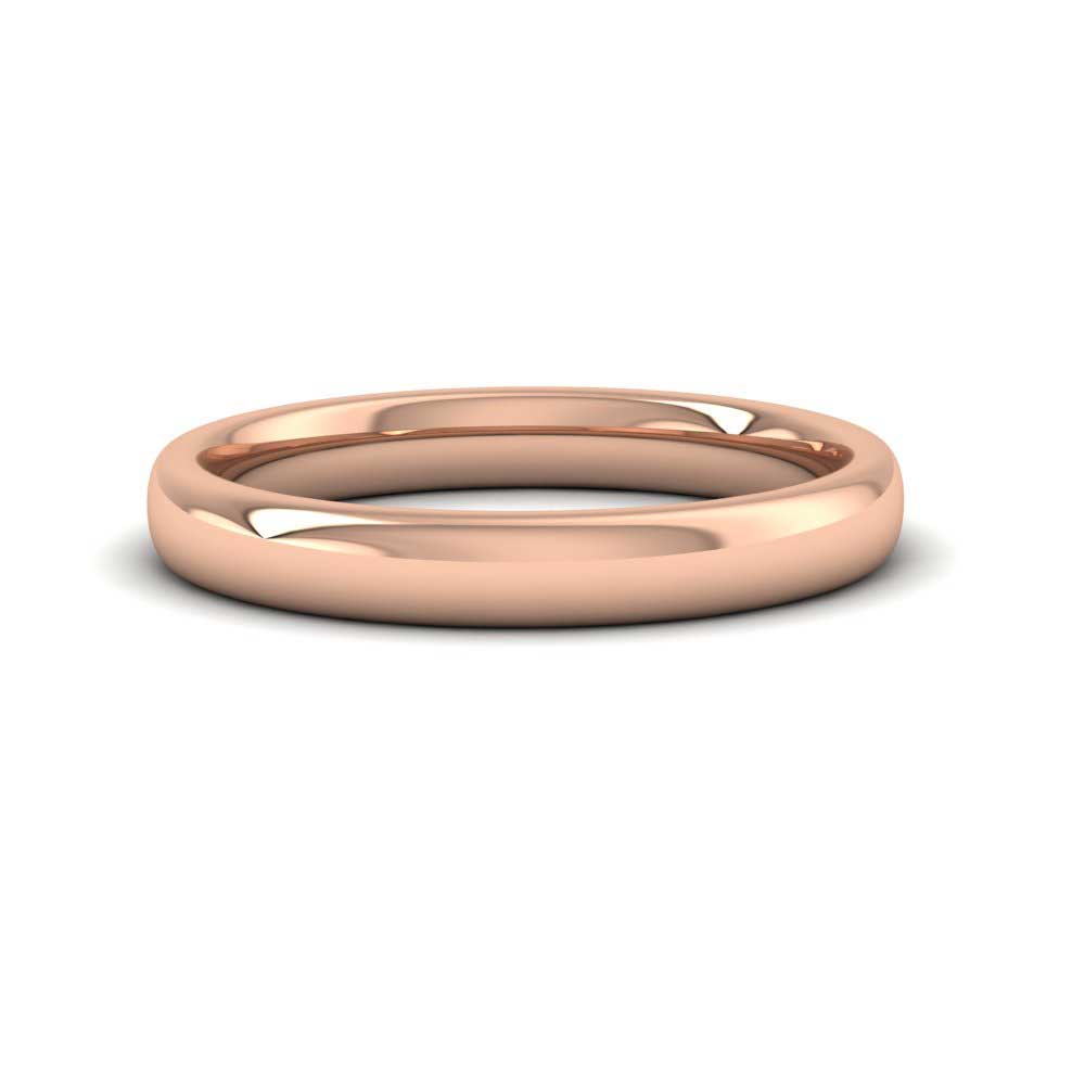 9ct Rose Gold 3mm Cushion Court Shape (Comfort Fit) Extra Heavy Weight Wedding Ring Down View