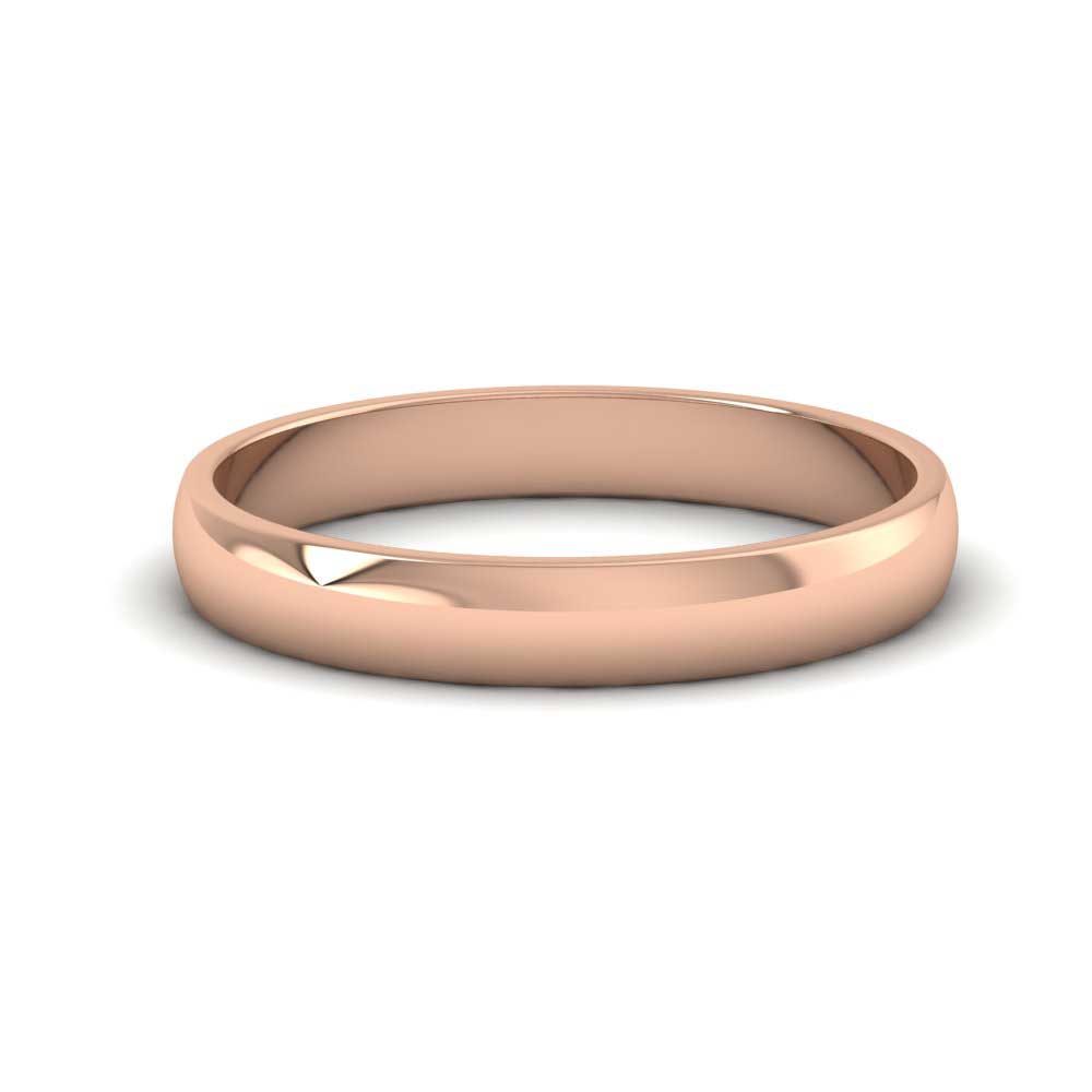 9ct Rose Gold 3mm D shape Classic Weight Wedding Ring Down View