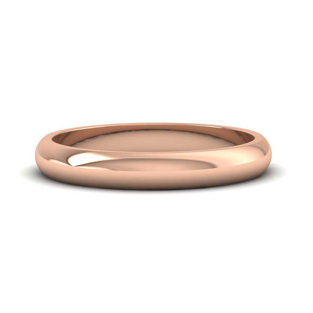 9ct Rose Gold 3mm D shape Extra Heavy Weight Wedding Ring Down View