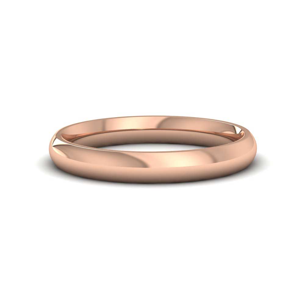 9ct Rose Gold 3mm Court Shape (Comfort Fit) Extra Heavy Weight Wedding Ring Down View
