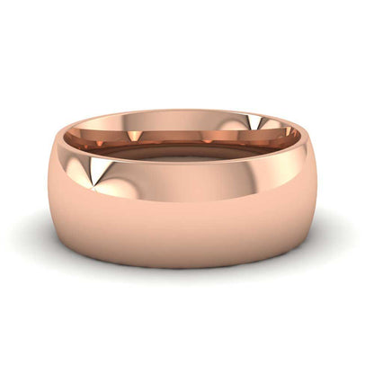 9ct Rose Gold 8mm Court Shape (Comfort Fit) Extra Heavy Weight Wedding Ring Down View