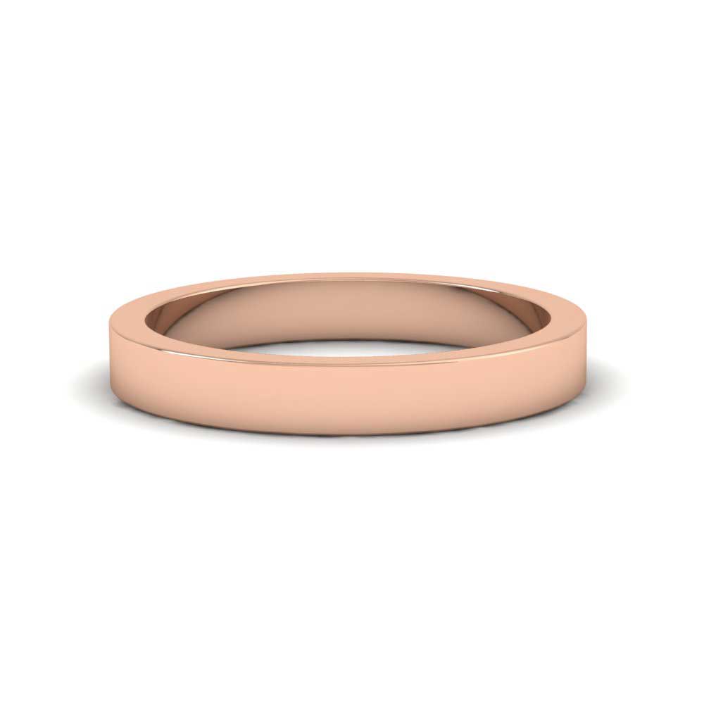 9ct Rose Gold 3mm Flat Shape Super Heavy Weight Wedding Ring Down View