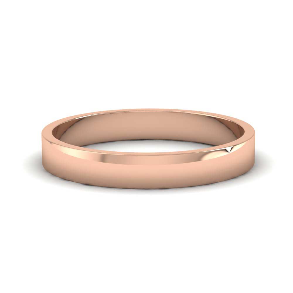 9ct Rose Gold 3mm Flat Shape Classic Weight Wedding Ring Down View