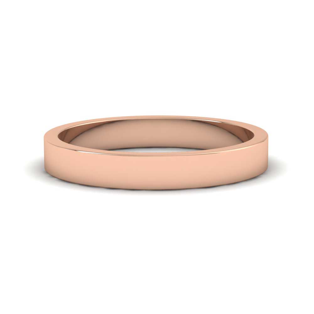 9ct Rose Gold 3mm Flat Shape Extra Heavy Weight Wedding Ring Down View