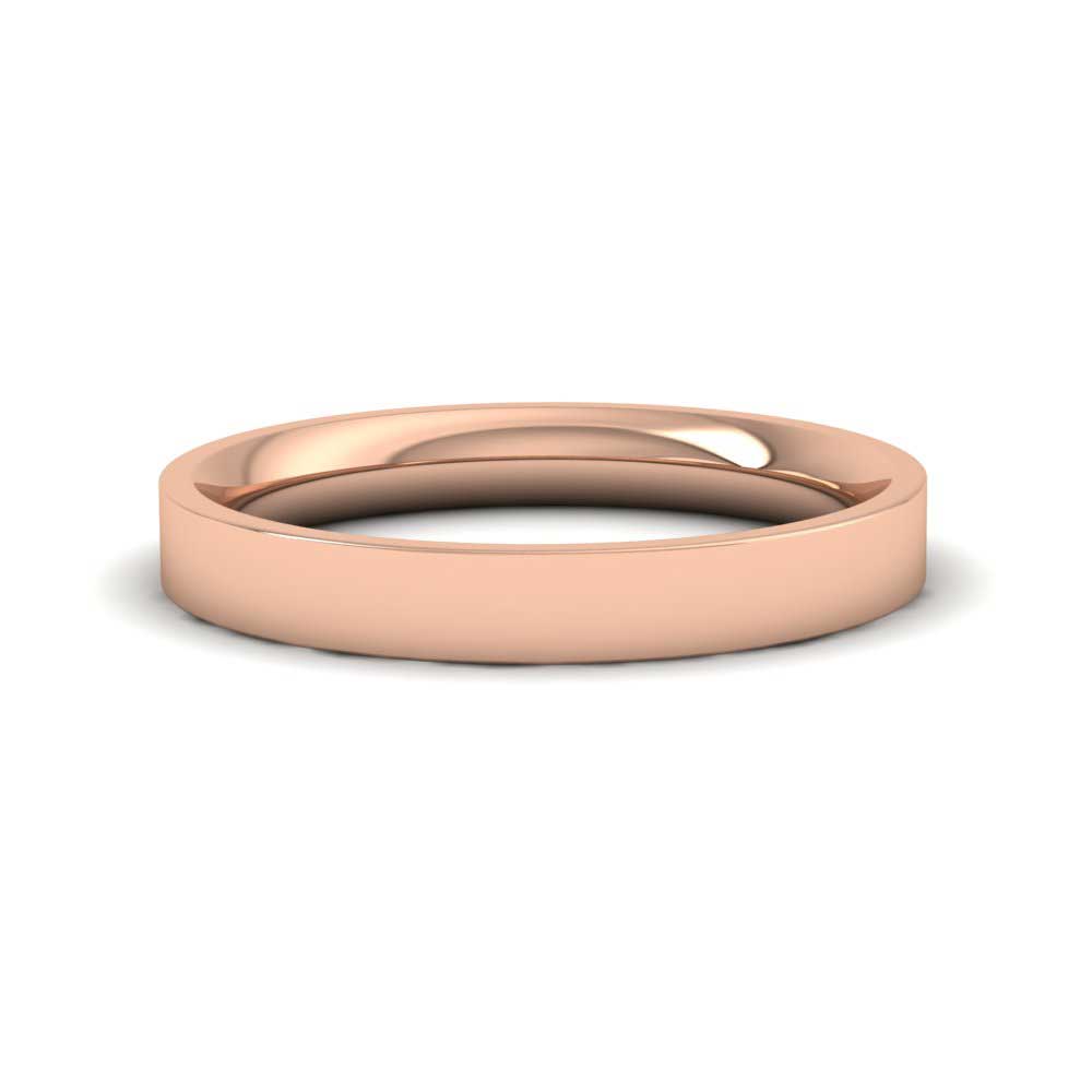 9ct Rose Gold 3mm Flat Shape (Comfort Fit) Extra Heavy Weight Wedding Ring Down View