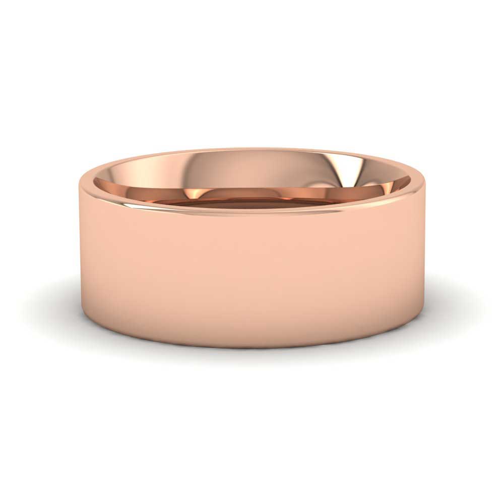 9ct Rose Gold 8mm Flat Shape (Comfort Fit) Extra Heavy Weight Wedding Ring Down View