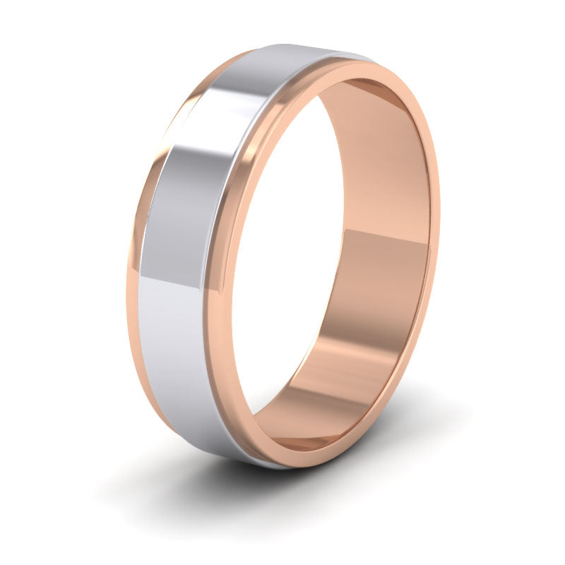 <p>Two Colour Flat Wedding Ring In 18ct Rose And White Gold .  6mm Wide </p>