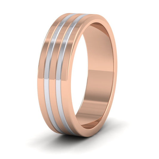 <p>9ct Rose And White Gold Five Band Two Colour Flat Wedding Ring.  6mm Wide </p>