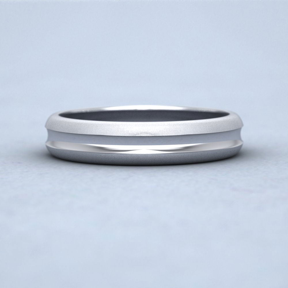 Bullnose Groove Pattern 14ct White Gold 4mm Wedding Ring Down View