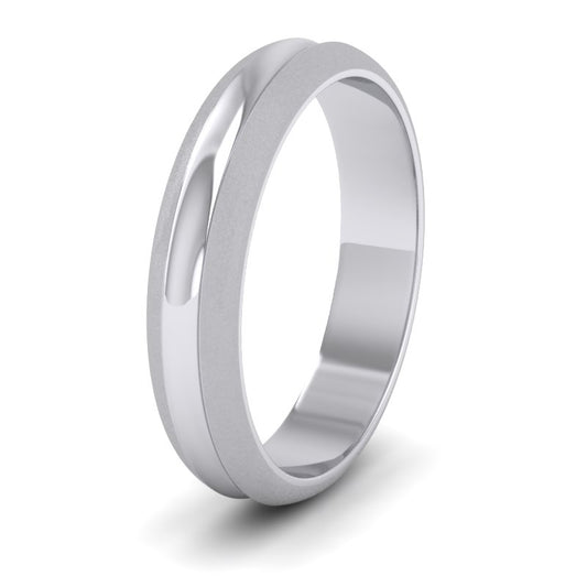 Bullnose Groove Pattern 9ct White Gold 4mm Wedding Ring