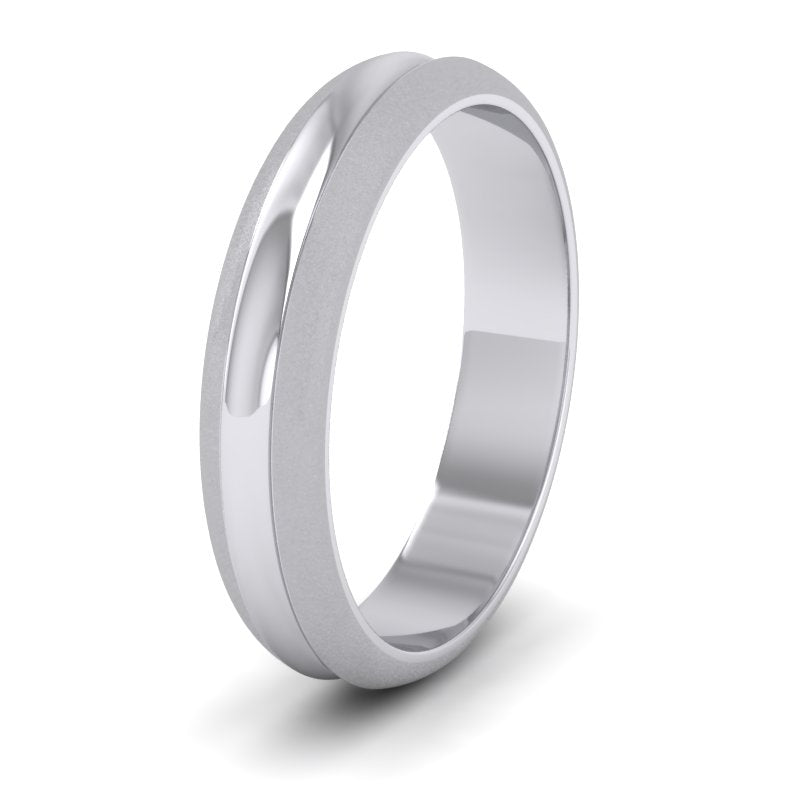 Bullnose Groove Pattern 18ct White Gold 4mm Wedding Ring