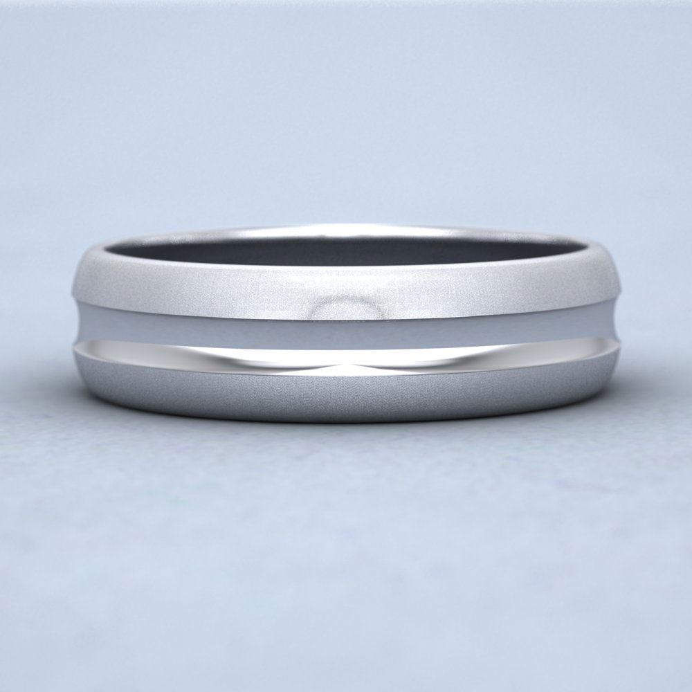 Bullnose Groove Pattern 14ct White Gold 6mm Wedding Ring Down View