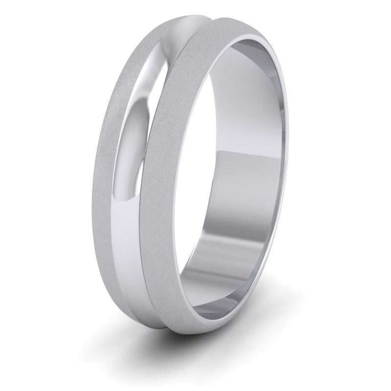 Bullnose Groove Pattern 9ct White Gold 6mm Wedding Ring