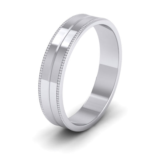 Millgrain And Line Pattern 9ct White Gold 4mm Flat Wedding Ring