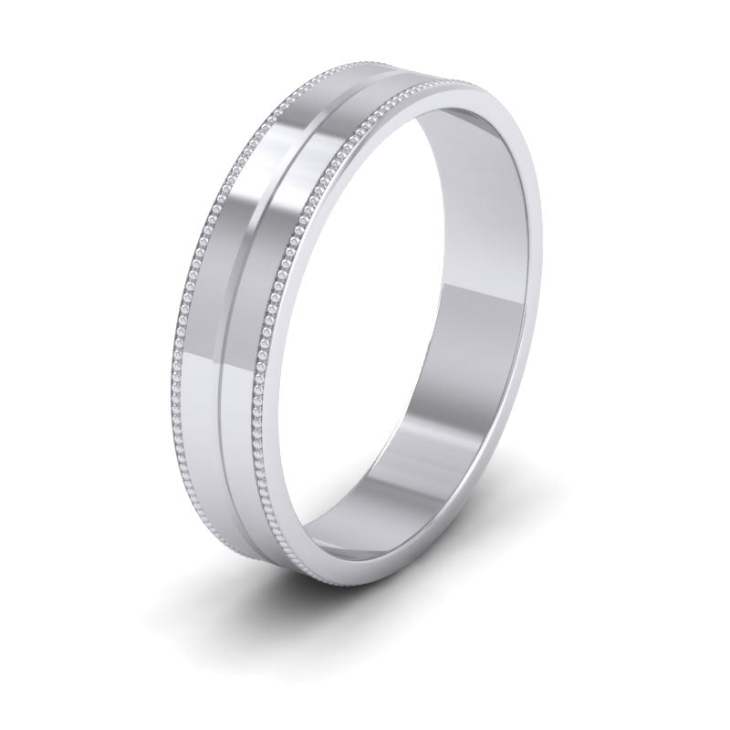 Millgrain And Line Pattern 18ct White Gold 4mm Flat Wedding Ring