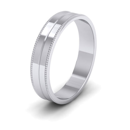 Millgrain And Line Pattern 500 Palladium 4mm Flat Wedding Ring