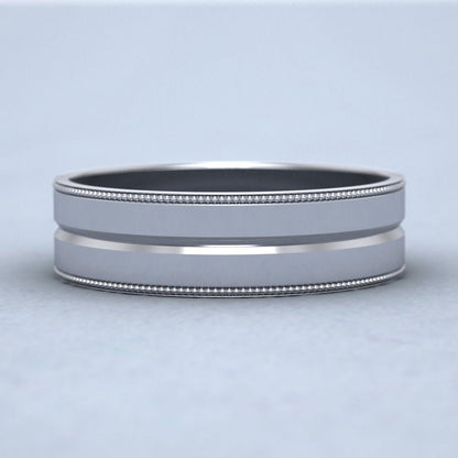 Millgrain And Line Pattern 950 Palladium 6mm Flat Wedding Ring Down View