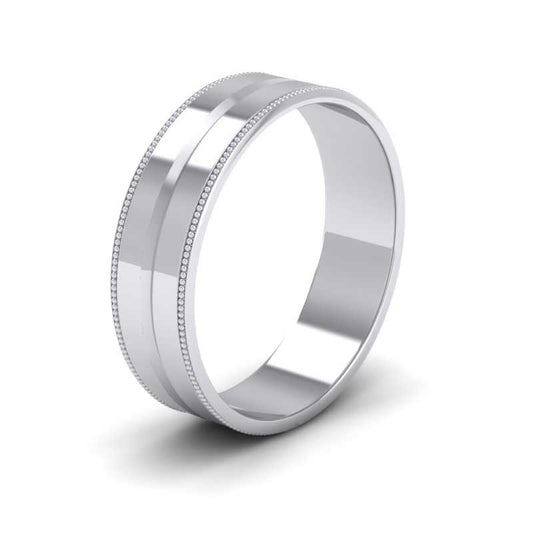 Millgrain And Line Pattern Sterling Silver 6mm Flat Wedding Ring
