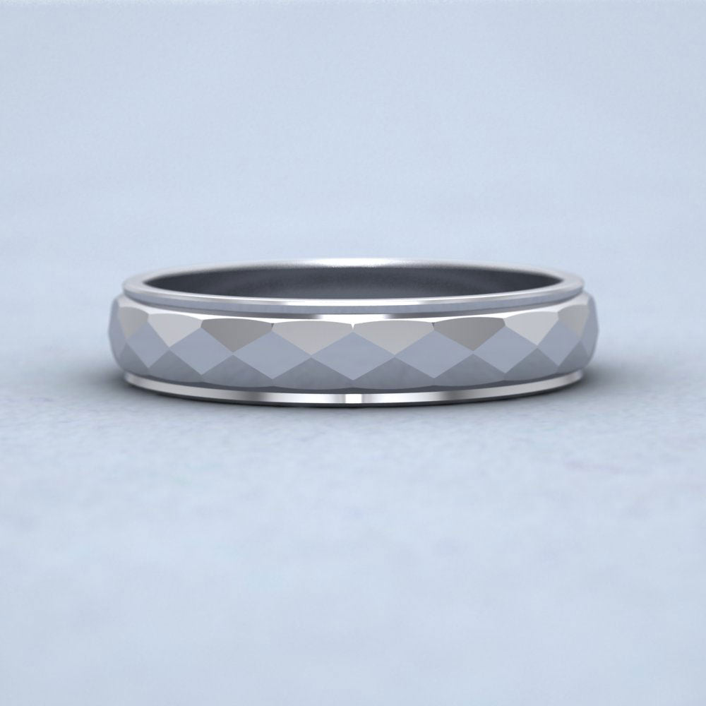 Facet And Line Pattern 9ct White Gold 4mm Wedding Ring Down View