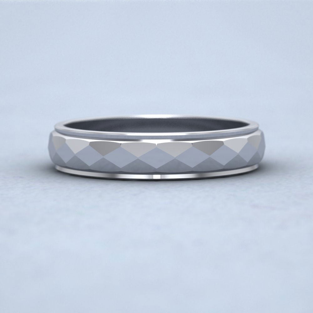 Facet And Line Pattern 14ct White Gold 4mm Wedding Ring Down View