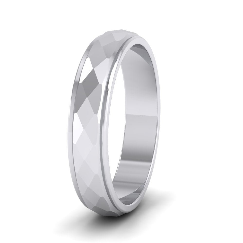 Facet And Line Pattern 18ct White Gold 4mm Wedding Ring