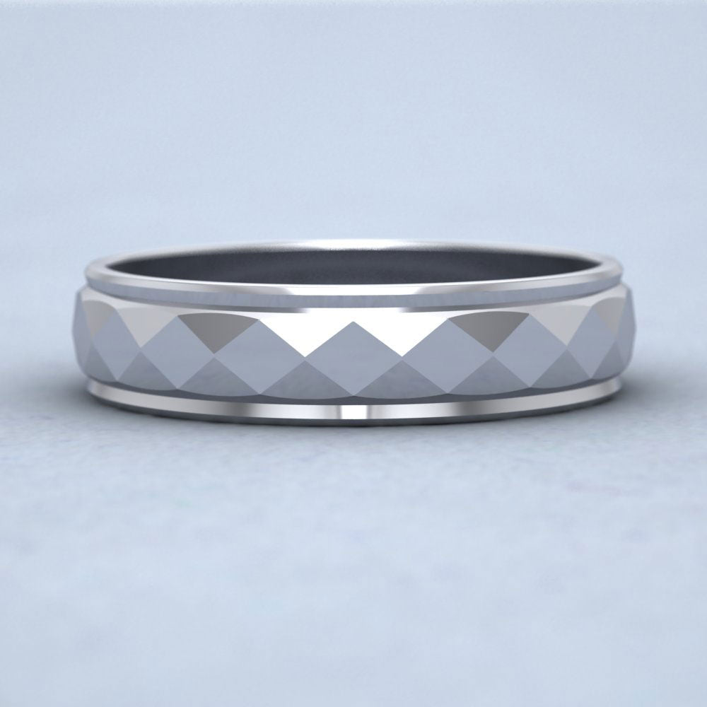Facet And Line Pattern 9ct White Gold 5mm Wedding Ring Down View
