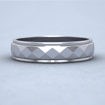 Facet And Line Pattern 950 Palladium 5mm Wedding Ring Down View