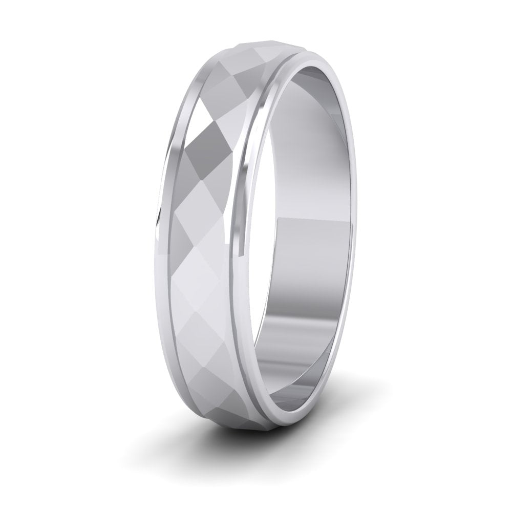 Facet And Line Pattern 950 Platinum 5mm Wedding Ring