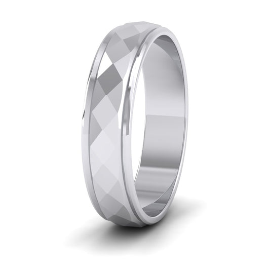 Facet And Line Pattern Sterling Silver 5mm Wedding Ring