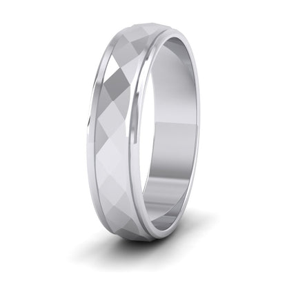 Facet And Line Pattern 9ct White Gold 5mm Wedding Ring