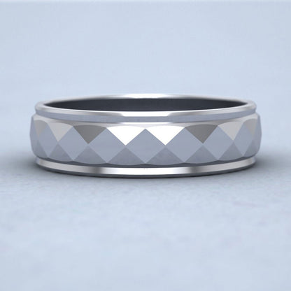 Facet And Line Pattern 14ct White Gold 6mm Wedding Ring Down View