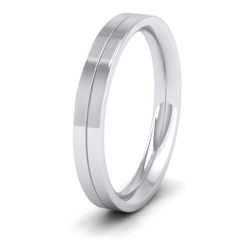 18ct White Gold 3mm Wedding Ring With Line