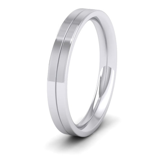 14ct White Gold 3mm Wedding Ring With Line