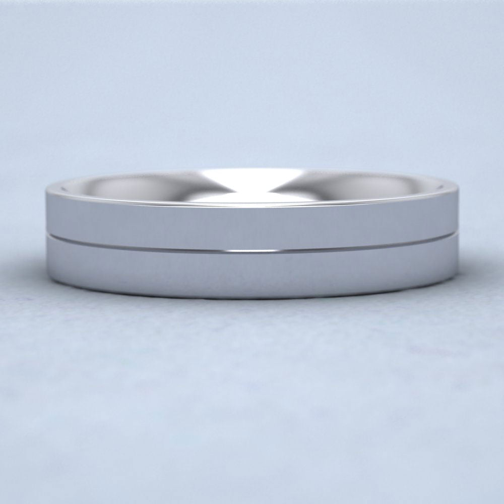 9ct White Gold 5mm Wedding Ring With Line L Down View