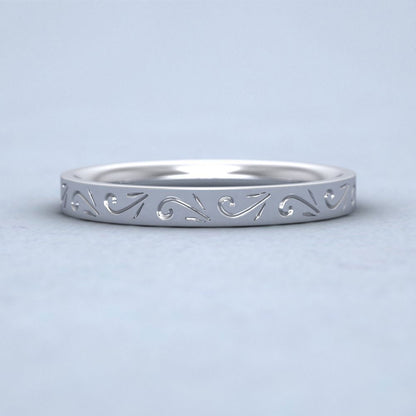 Engraved Flat 950 Platinum 2.5mm Wedding Ring Down View