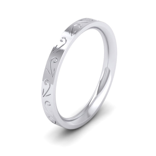 Engraved Flat 18ct White Gold 2.5mm Wedding Ring